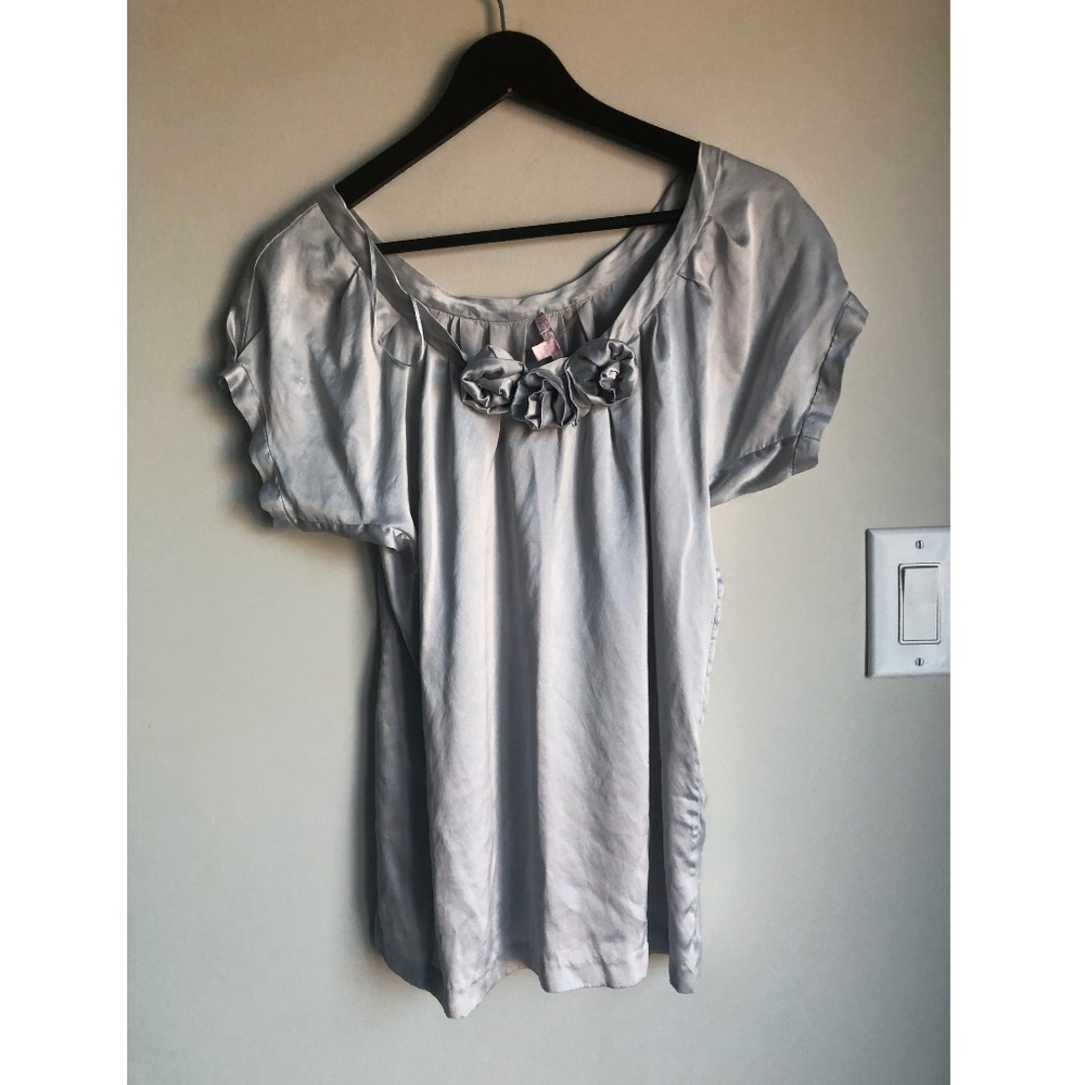 Rebecca Taylor - Grey Silk Blouse with Appliqué - Size 6